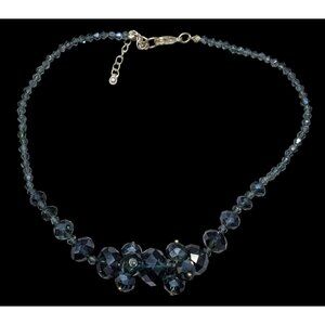 Elegant Midnight Blue Crystal Cluster Necklace Handcrafted Faceted Glass Necklac